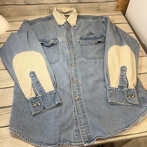 Remington Outdoor Blue Denim Cotton Button Down Shooting Shirt Medium READ